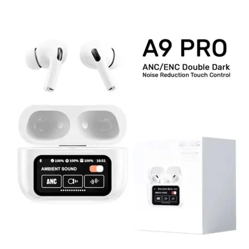 A9 Pro ANC/ENC Wireless Earbuds – Smart LCD Touch Screen Case & High-Fidelity Surround Sound