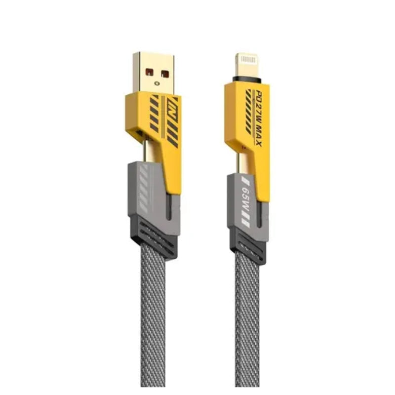Universal 4-in-1 Fast Charging Cable – 65W PD & 27W Lightning | USB-C, USB-A, & iOS Compatible