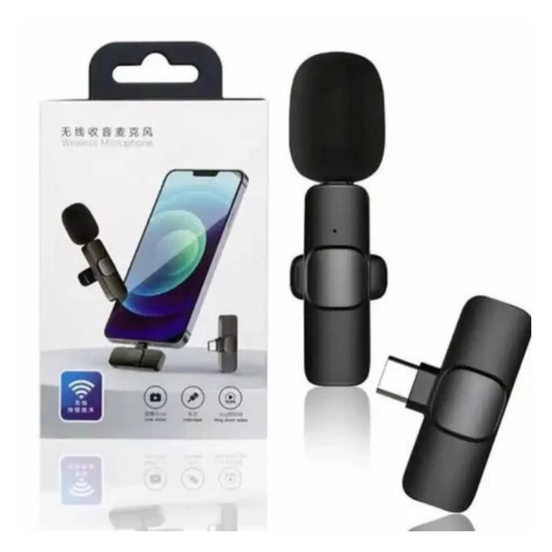 K8 Wireless Lavalier Microphone – Plug & Play Noise Reduction Mic for iPhone, Android & Type-C