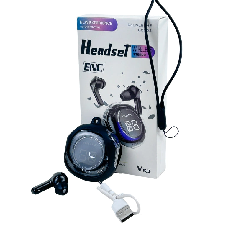 Air 39 Wireless Earbuds – Transparent Design with LED Digital Display & High-Fidelity Sound