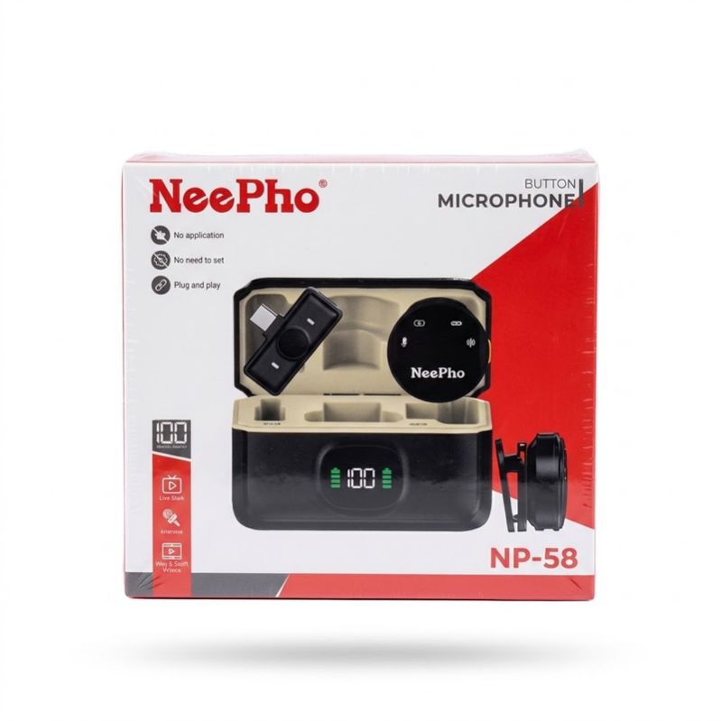 NeePho NP-58 Button Wireless Microphone with LED Charging Case