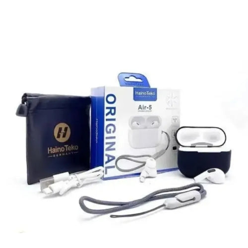 Haino Teko Air-5 True Wireless Earbuds – Premium Sound, 1:1 Design with Free Silicone Protective Cover & 4+ Hours Playtime