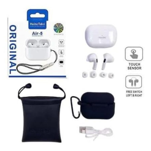 Haino Teko Air-5 True Wireless Earbuds – Premium Sound, 1:1 Design with Free Silicone Protective Cover & 4+ Hours Playtime