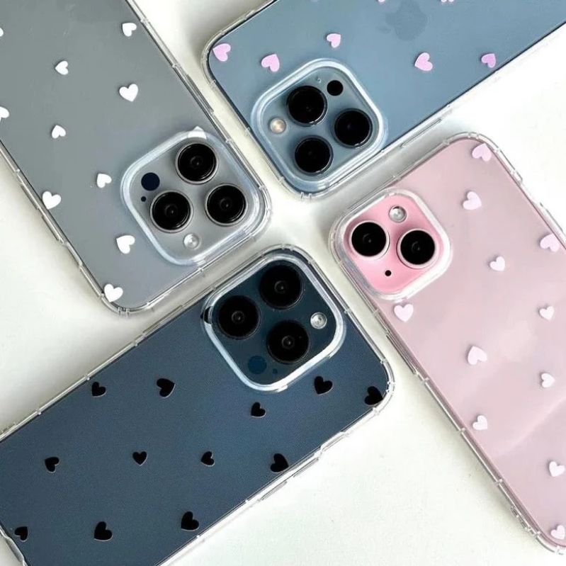 Hearts Transparent CXT Case for iPhone – Clear Shockproof TPU Cover with Minimalist Heart Pattern & Raised Camera Protection