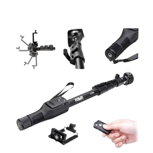 Riva FlexShot 1288 Bluetooth Selfie Stick – Extendable Professional Monopod with Removable Remote, Selfie Mirror & 180° Tilt Head