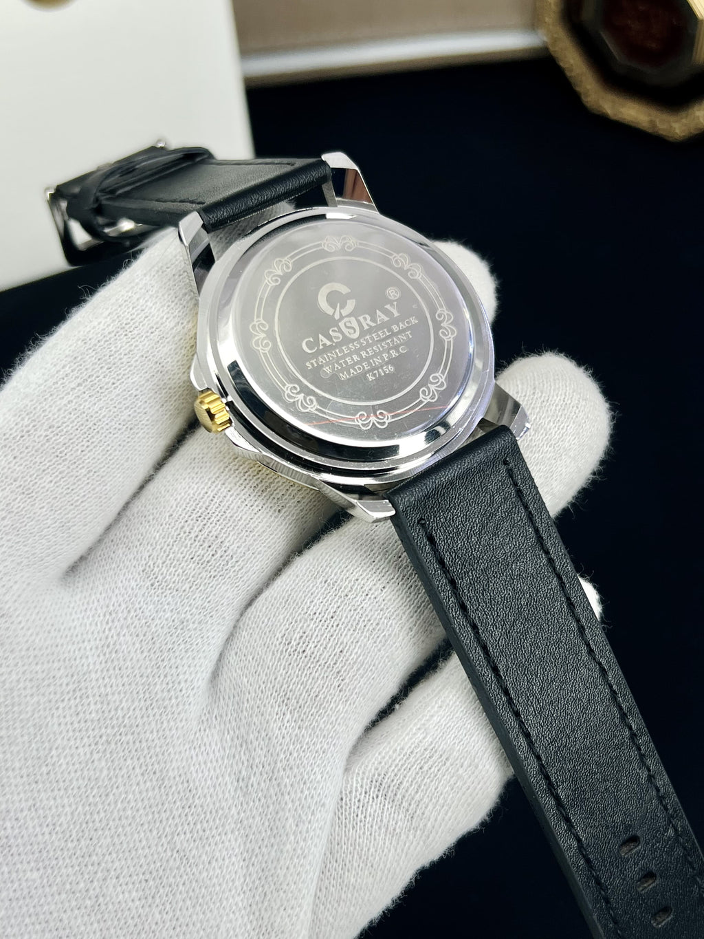Cassray Classic Leather Men's Watch – Blue & Gold Edition