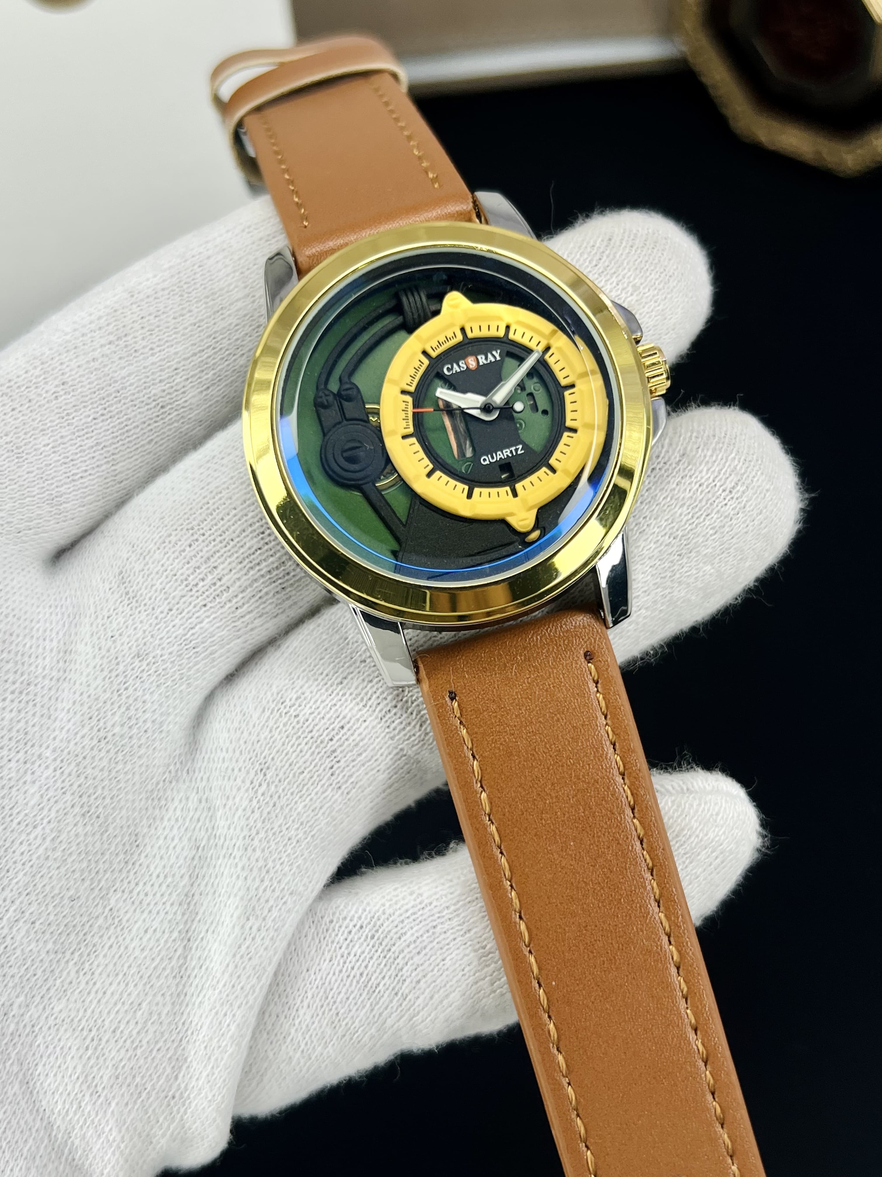 Cassray Classic Leather Men's Watch – Blue & Gold Edition