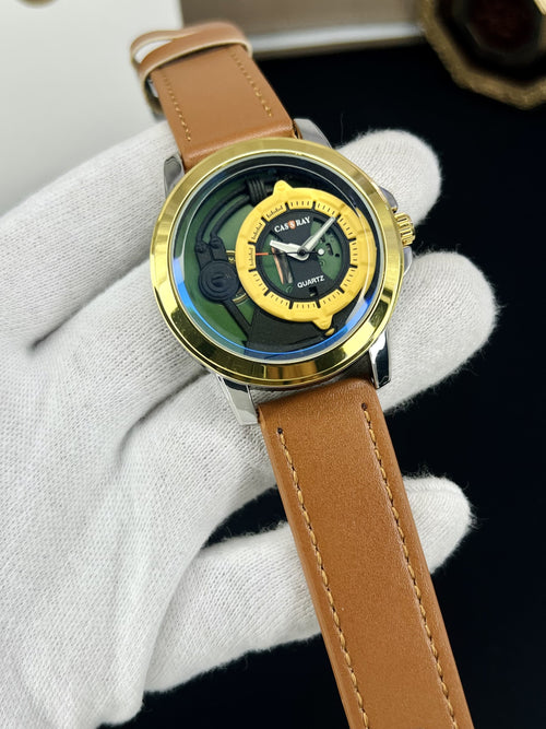 Cassray Classic Leather Men's Watch – Blue & Gold Edition
