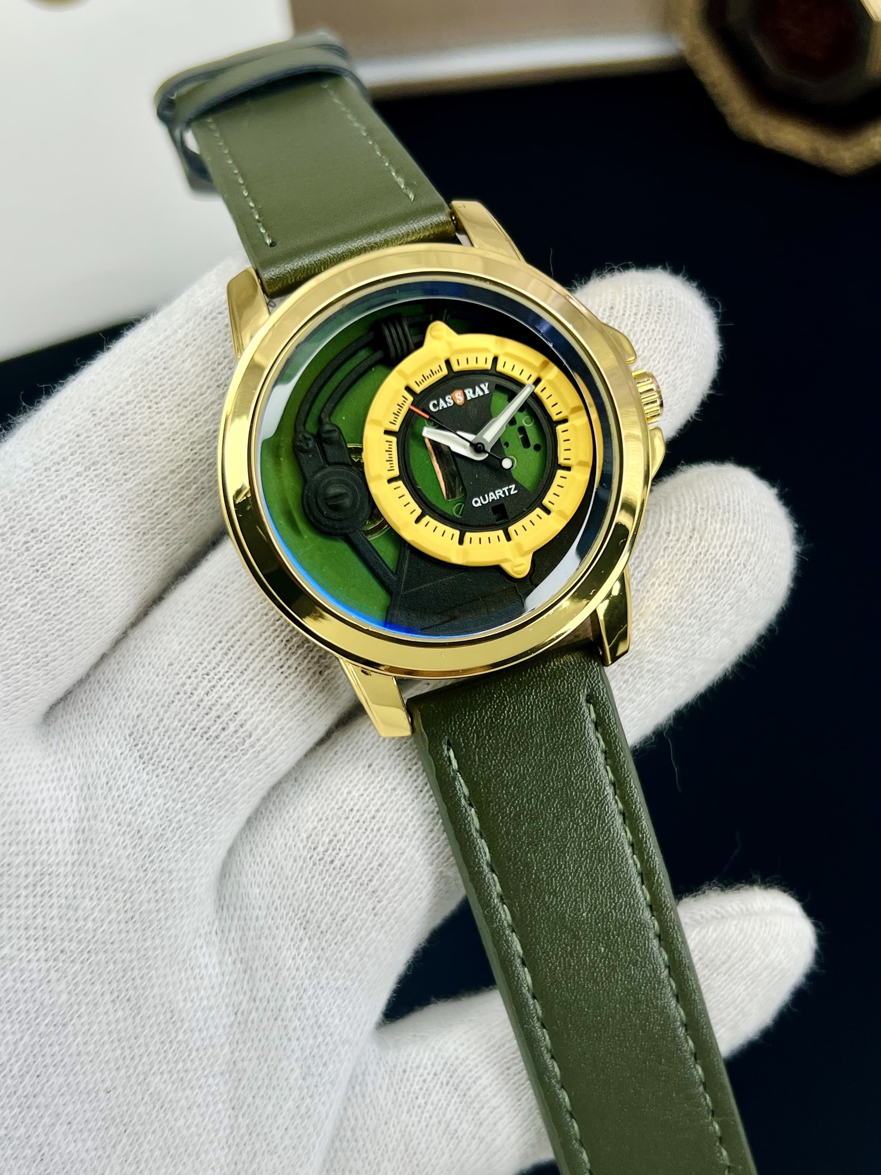 Cassray Classic Leather Men's Watch – Blue & Gold Edition