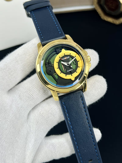 Cassray Classic Leather Men's Watch – Blue & Gold Edition
