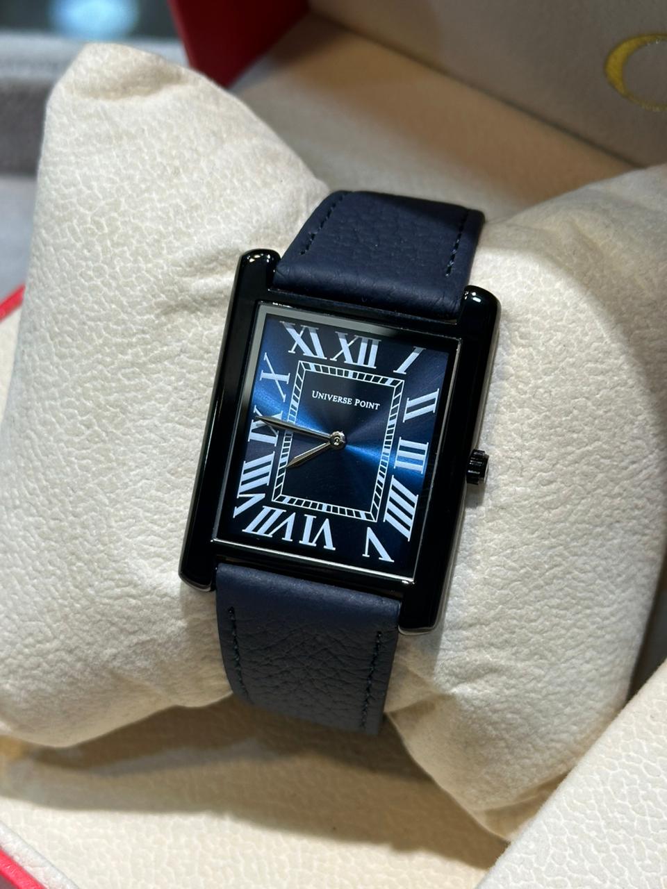 Renaissance Vintage Tank Edition – 1:1 Master Quality Rectangular Dress Watch, Blue Cabochon Crown & Genuine Leather Strap