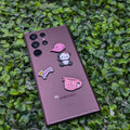 Pink Cap, Cute Panda & Coffee Girlie Metal Sticker Pack - Set of 4 3D Metallic Phone Stickers