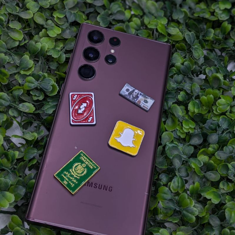Pakistani Passport, Snapchat Logo, $100 Dollar Bill & Uno Reverse Metal Sticker Pack - Set of 4 3D Metallic Phone Stickers