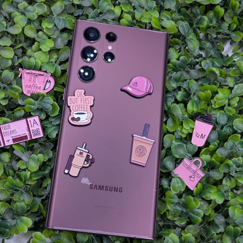 Pink Coffee Lovers & Cap Metal Sticker Pack - Set of 4 3D Metallic Phone Stickers