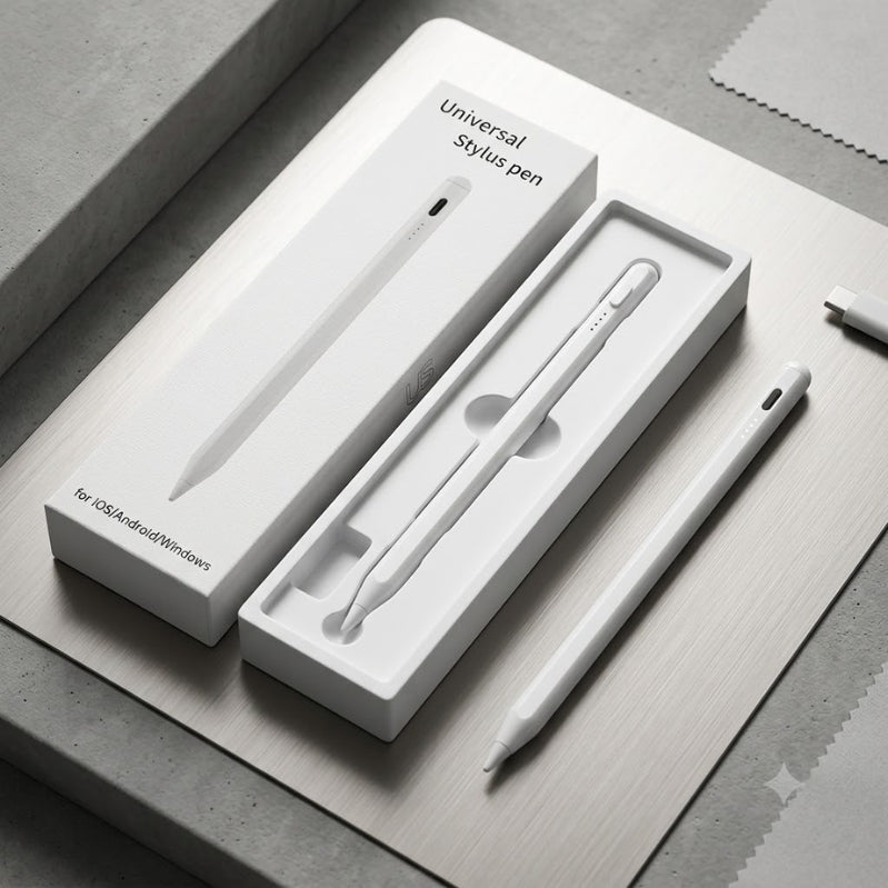 Universal stylus pen with retail packaging box for iOS Android and Windows devices